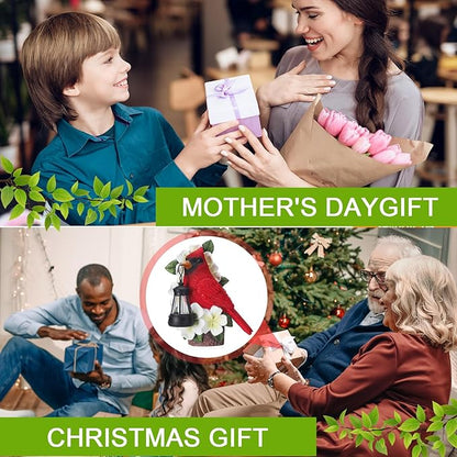 WILLBOND Cardinal Garden Decor with Solar Lantern 8.3 in Tree Cardinal Solar Light for Outside Resin Red Bird Outdoor Garden Statue for Wall Tree Yard Lawn Women Mom Grandmom Mother's Day Gifts