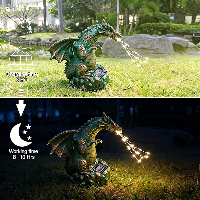 JOYBEE Dragon Solar Garden Statues Outdoor Decoration with LED Light Strings,Dragon Figurine Solar Lights Lawn Décor,Outside Statue Ornament for Patio, Balcony, Yard,Unique Gifts for Mom Grandma
