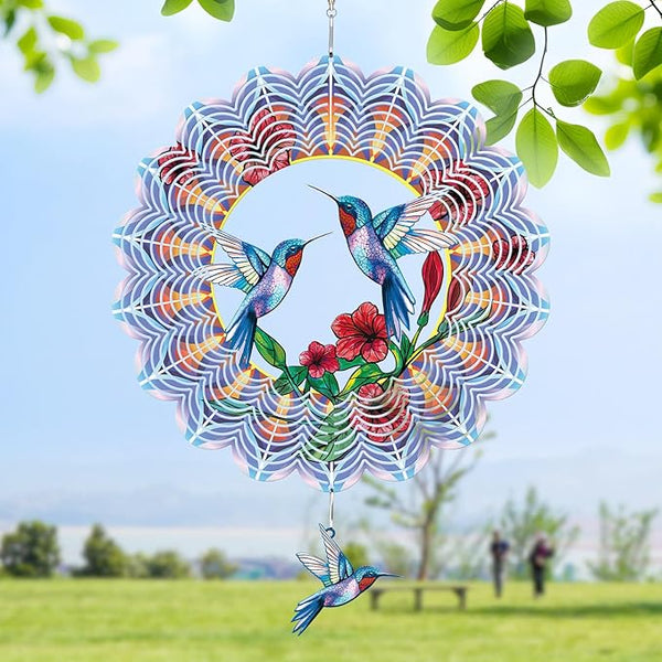 Hummingbird Wind Spinner Gifts for Women Metal Hanging Wind Spinner Metal Bird Wind Chimes House Yard Art Garden Decor (Hummingbird)