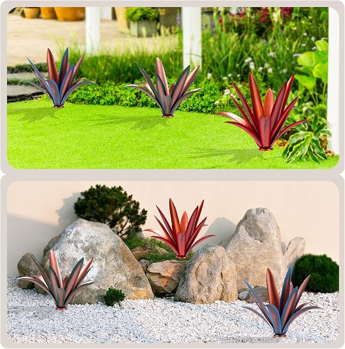 Large Tequila Rustic Sculpture, Rustic Metal Agave Plants for Outdoor Patio Yard Mexican Plant Garden， Agave Outdoor Lawn