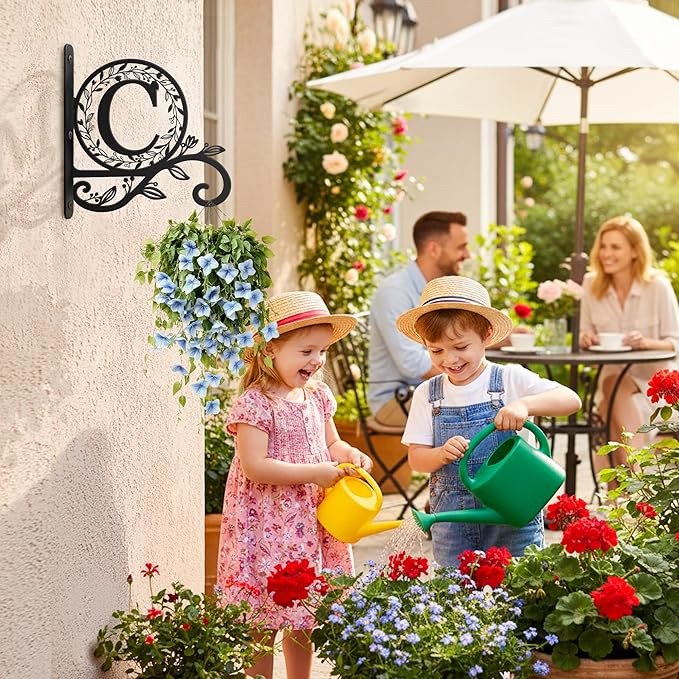 Metal Initial Letter C Plant Hanger Bracket, Decorative Wall Mount Hanging Plant Hook, Monogram Floral Leaf Garden Decor for Hanging Baskets, Bird Feeders, Lanterns, Wind Chimes