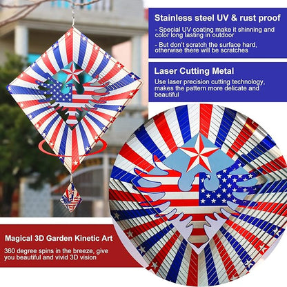 American Eagle Flag Metal Wind Spinners Outdoor, Stainless Steel Wind Sculptures Spinner Hanging Garden Decoration, United States Flag Craft Spinner Patio Decor Yard Ornaments Art Gift