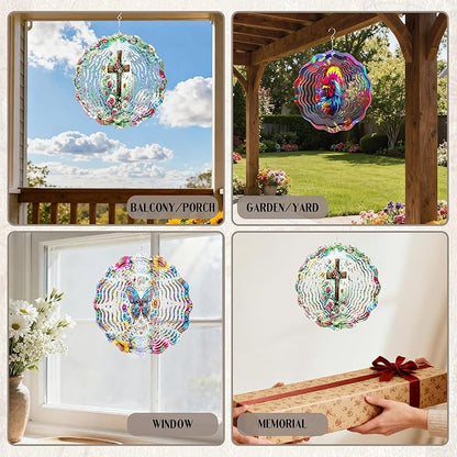 Metal Wind Spinners Outdoor - Chicken Yard Decor 3D Hanging Wind Spinner 12 Inch Kinetic Spinning Art Ornaments for Patio Lawn Garden Balcony Chicken Gifts for Women Men Mom Grandma Friends