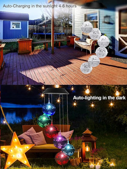 Christmas Solar Wind Chimes for Outside, Color Changing Ball Christmas Decorations Wind Chimes Outdoor Solar Hanging Lights for Garden Yard Patio Party, New Year Birthday Gifts for Mom Women Grandma