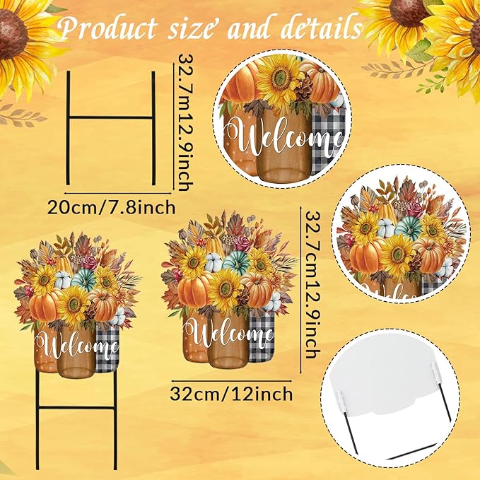 Amyhill 1 Pcs Outdoor Decor Garden Stakes 25 Inch Welcome Yard Signs Decorations Outdoor Decorative Garden Stakes Decorations Patio Lawn Walkway (Fall)