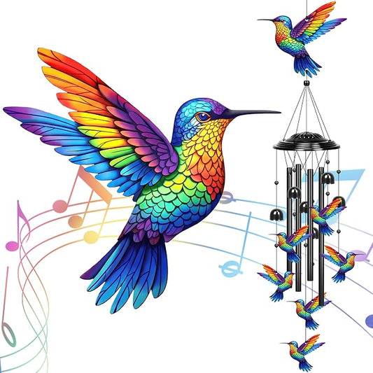 YHmall Wind Chimes for Outside, 35 in Mothers Day Hummingbird Gardening Gifts for Mom Women Grandma Colorful Metal Windchimes Outdoors Hummingbird Garden Decor for Home Yard Patio