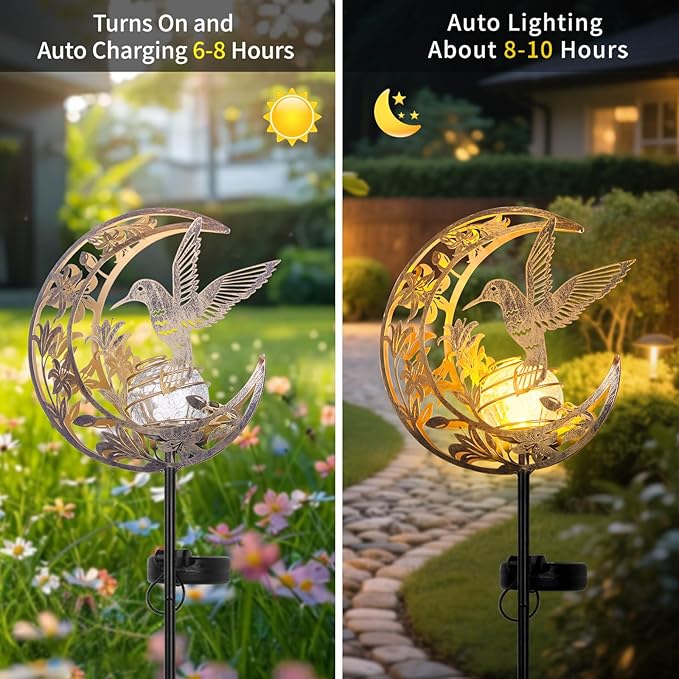 Waterproof Outdoor Solar Light，Hummingbird Solar Light，Moon Hummingbird SolarLight，Solar Butterfly Floor Lamp for Garden, Yard, Patio Decor, Auto On/Off, Unique Gift for Mom, Grandma