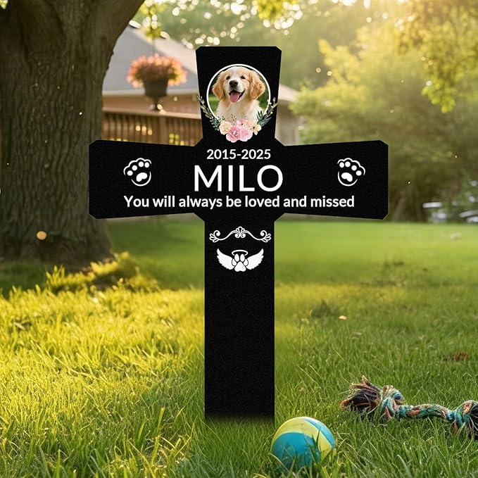 Custom Dog Grave Markers Outdoor with Pet Breed Icons, Personalized Metal Waterproof Rustproof Pet Grave Markers, Dogs Headstone for Garden Yard, Sympathy Gift for Loss of Dog (Style 1)