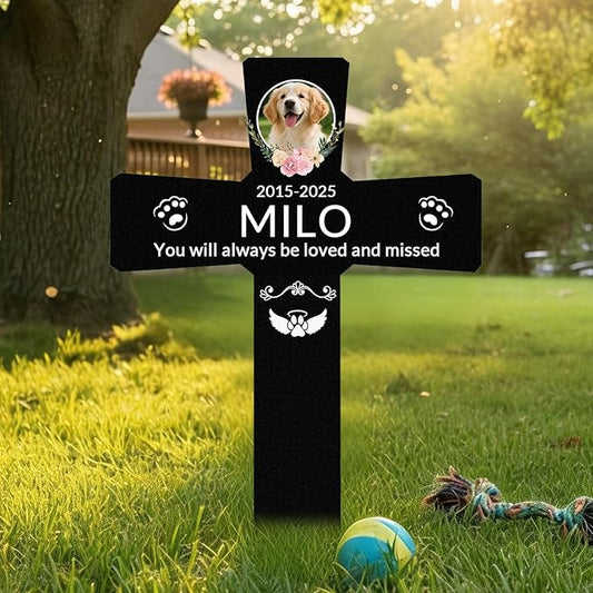 Custom Dog Grave Markers Outdoor with Pet Breed Icons, Personalized Metal Waterproof Rustproof Pet Grave Markers, Dogs Headstone for Garden Yard, Sympathy Gift for Loss of Dog (Style 1)