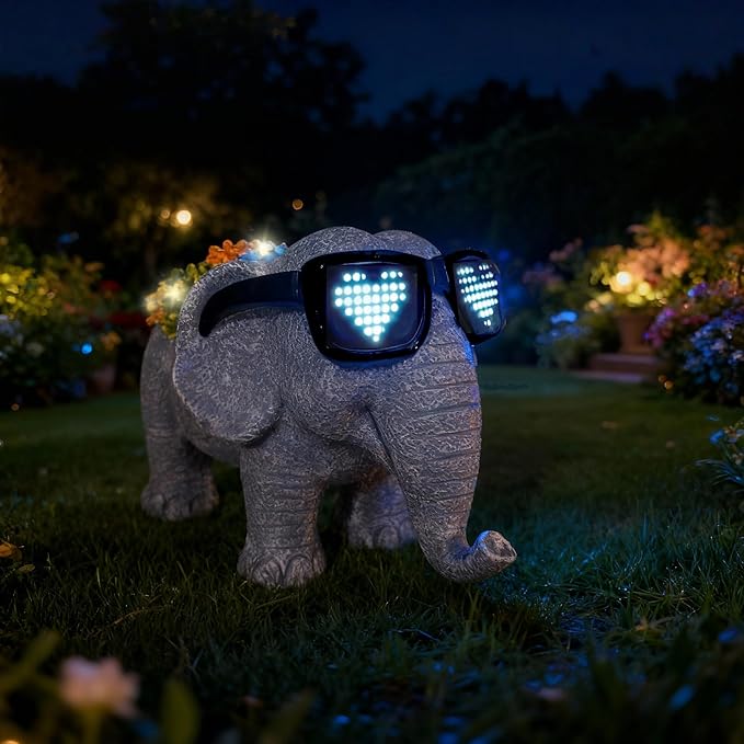 Solar Garden Outdoor Statues Elephant with Succulent and LED Lights –Outdoor Decor Ornament for Patio, Backyard, or Lawn – Gifts for Mom Grandma(9.06" D x 5.31" W x 5.71" H)