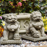 Pair of Foo Dog Stone Statues | Decorative Oriental Dragon Sculpture Ornamental Lion Animal Garden Ornament Decoration