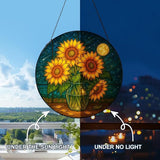 Stained Glass Window Hanging,Sunflower Sun Catchers Stained Glass Panels for Indoor Windows Wall Art Decor, Memorial Gift for Mom Women Wife Men Lovers (7.87inch)