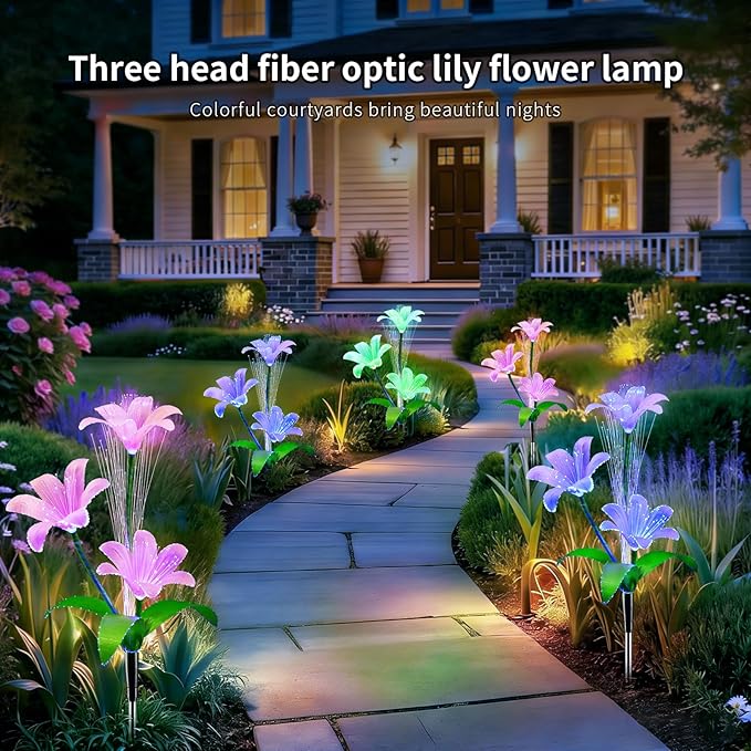 Solar Garden Lights Waterproof 3 Pack Solar Lights Outdoor Decorative 7 Color Changing Double Jellyfish and Lily Flower Garden Decor Yard Christmas Pool Outdoor, Mother's Women