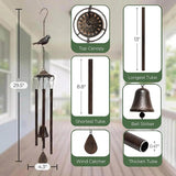 Wind Chimes for Outside – Memorial Wind Chimes for Loss of Loved One, Sympathy Gifts for Mom – Rustic Metal Garden Decor with Bird & Bell for Patio, Porch, Yard (Bronze, 29.5 Inch)