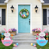 2 Pack Easter Rabbit Outdoor Decor - Spring Bunny Yard Signs with 3D Letters Metal Easter Bunny Lawn Stakes for Garden Pathway Easter Party Decor