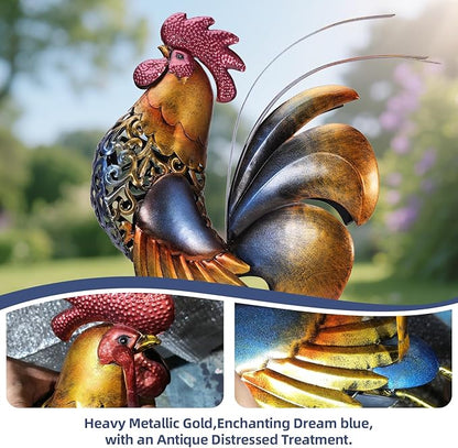 Rooster Garden Statues,Vintage Chicken Statue for Outdoor Decor, Regal Mighty Metal Rooster,Perfect Handmade Gift for Housewarming, Friends, Garden Lover