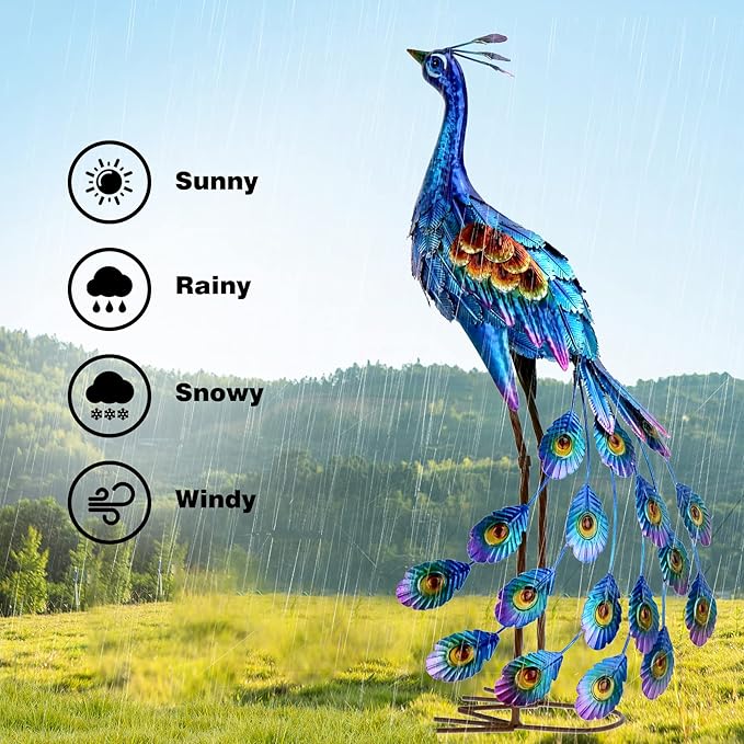 Kircust Peacock Garden Statue and Sculpture, Metal Peacock Yard Art Decor, Standing Bird Outdoor Sculptures for Patio Backyard Lawn Home Decoration