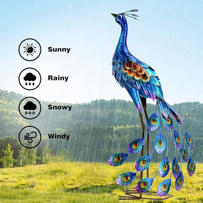 Kircust Peacock Garden Statue and Sculpture, Metal Peacock Yard Art Decor, Standing Bird Outdoor Sculptures for Patio Backyard Lawn Home Decoration