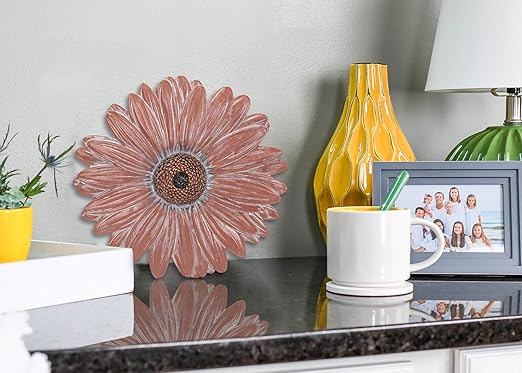 Magnolia Garden 12-Inch Antique Coral Daisy Decorative Stepping Stone – 3D Sculpted Resin Garden Walkway Tile – Weathered Terra Cotta Flower Outdoor Accent – Boho Chic Yard Decoration