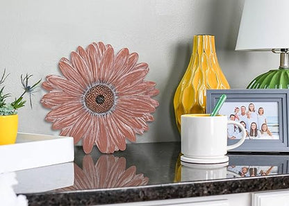 Magnolia Garden 12-Inch Antique Coral Daisy Decorative Stepping Stone – 3D Sculpted Resin Garden Walkway Tile – Weathered Terra Cotta Flower Outdoor Accent – Boho Chic Yard Decoration