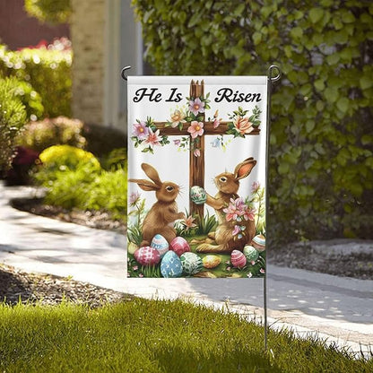 He is Risen Bunny And Floral Garden Flags 12×18 Inch Double Sided Decorative Yard Banner Seasonal Flag for Outdoor Outside Decor