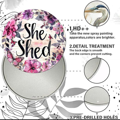 Vintage She Shed Round Metal Sign She Shed Decor Rustic Wreath Wall Decoration for Home Kitchen Garden Women Cave Indoor Outdoor Home Porch Window Decor 8 Inch