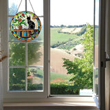 Cat Sun Catcher Stained Glass Window Hanging 6'', Book Lover Gifts for Women Book Wall Decor Handmade Sun Catcher Black Cat Sitting On Bookshelf Decoration for Home Room Housewarming Gifts