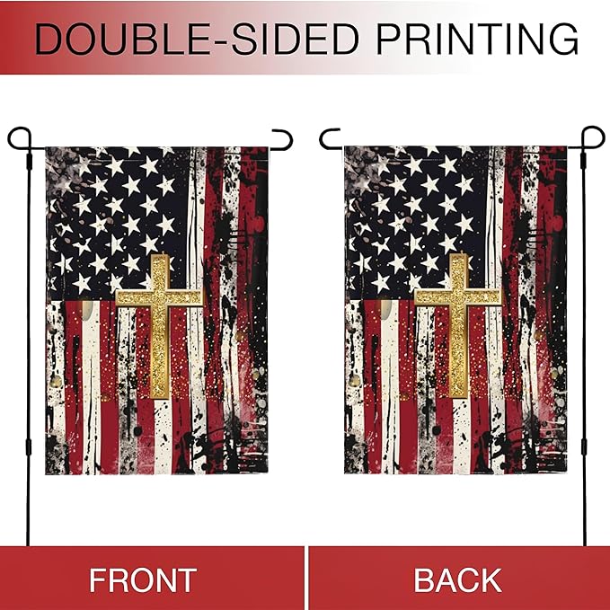 Patriotic Garden Flag Vertical 12x18 Inch Small Yard American Flag Cross Flag Yard Seasonal Holiday Outdoor Decor