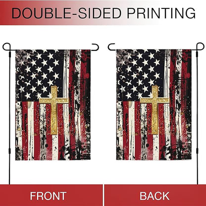 Patriotic Garden Flag Vertical 12x18 Inch Small Yard American Flag Cross Flag Yard Seasonal Holiday Outdoor Decor