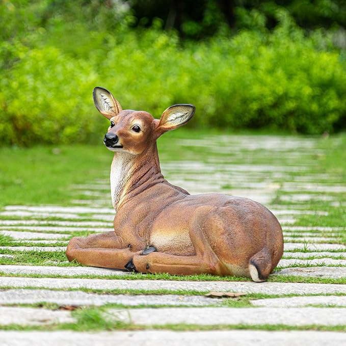 Outdoor Large-Sized Deer Garden Statue, Decorative Sculpture 21 inches Indoor/Outdoor Garden Decoy Animal Statue Forest Fawn Sculpture