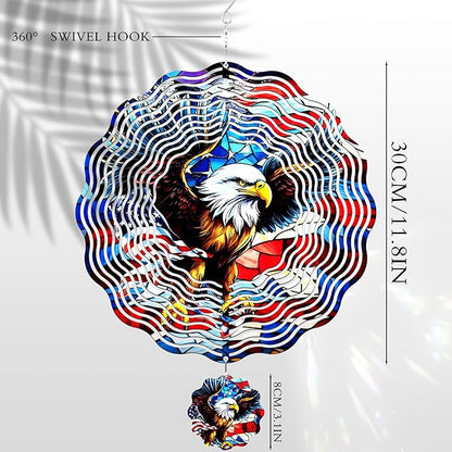 American Eagle Wind Spinner - 3D Stainless Steel Wind Spinners Outdoor Kinetic Art Spinning Decor 12 Inch 250 Anniversary Hanging Ornaments for Patio Lawn Garden Yard Indoor Balcony Home