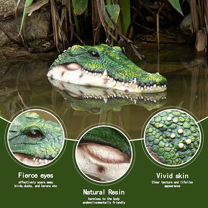 Realistic Floating Alligator Head Decoy for Ponds & Pools - Premium Quality Crocodile Decor, Duck Deterrent, Garden & Yard Animal Protector, Lifelike Predator Replica