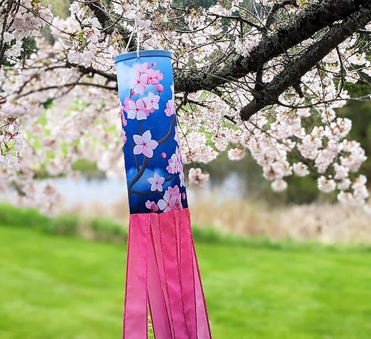Madrona Brands Spring Cherry Flowers Windsock for Outside 60 Inch | Durable Outdoor Decorative Hanging Wind Sock Flag | Yard, Garden, Patio