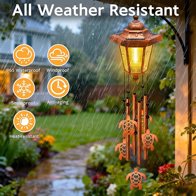 Large Solar Turtle Wind Chimes with Wind Catcher/Solar Decor Light to Create a Zen Atmosphere, Decor for Outdoor Garden Balcony, Classic Bronze Wind Chimes, Gifts for Mom Grandma Women Wife Daughter
