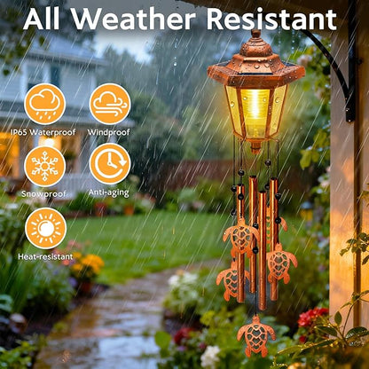 Large Solar Turtle Wind Chimes with Wind Catcher/Solar Decor Light to Create a Zen Atmosphere, Decor for Outdoor Garden Balcony, Classic Bronze Wind Chimes, Gifts for Mom Grandma Women Wife Daughter