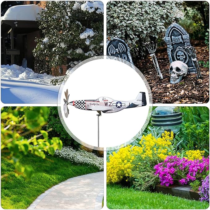 Airplane Wind Spinner, Airplane Weather Vane for The Yard Garden Wind Sculpture Windmill Aircraft Pinwheel Metal Handmade A-irplane W-eathervanes Windmill Outdoor Courtyard Decor Garden Pinwheels
