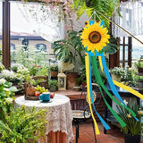 40 Inches 3D Sunflower Windsock Decoration, Dimensional Hanging Outdoor Wind Sock with Yellow, Green, and Blue Streamers for Summer Garden, Yard, Porch, Farmhouse, and Floral-Themed Party Decor