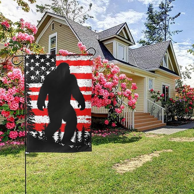 Bigfoot American Flag Garden Flags 12×18 Inch Double Sided Decorative Yard Banner for Outdoor Outside Decor