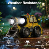 Etlemonde Garden Statue Outdoor Solar Truck Decor with Light Rustic Vintage Bulldozer Construction Decoration for Lawn Patio Yard Gifts for Men