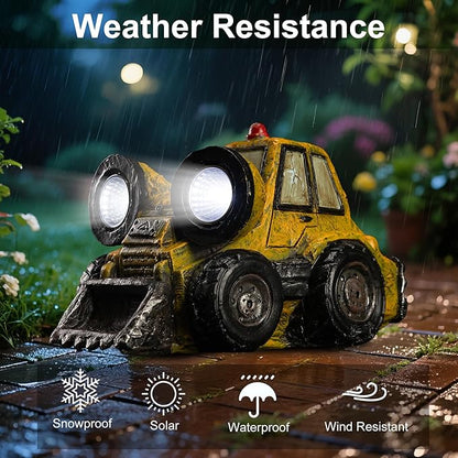 Etlemonde Garden Statue Outdoor Solar Truck Decor with Light Rustic Vintage Bulldozer Construction Decoration for Lawn Patio Yard Gifts for Men
