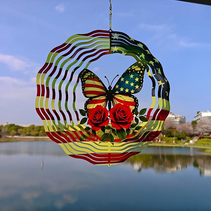 Butterfly Wind Spinners -12 inch 3D Hanging Wind Sculptures for Garden Outside Patio Yard Decor -Birthday Gift for Women