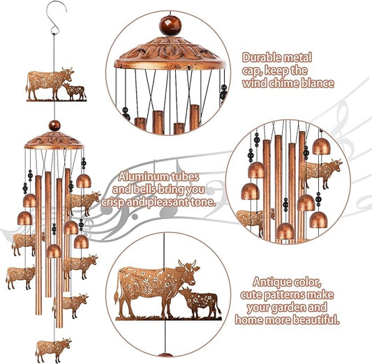 Cow Wind Chimes for Outside, Cow Gifts for Women Men Metal Windchimes Outdoors, Farmhouse Home Garden Patio Yard Decor