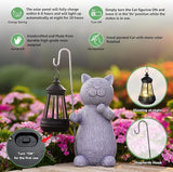 Qeeman Solar Cat Garden Statue: Weatherproof Resin Figurine with Warm Glow Lantern - Outdoor Decor for Yard Pathway Patio Porch Balcony - Gifts for Mom Grandma Cat Lovers