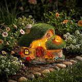 Solar Fairy Garden House Accessories, Outdoor Garden Statues with Ladybug Lights & Mushroom Gardening Gifts for Women, House Sculpture Figurine Outside Garden Decorations for Yard Patio Lawn Decor