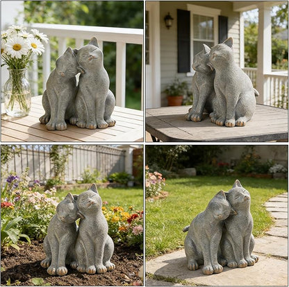 Cat Garden Statues Outdoor Cat-Figurines - Garden Decorations 8.5 x 8 x 10.5 in Resin Kitten Couple Sculpture Cats Statue for Farmhouse Outside Backyard Lawn Gift for Kitten Lovers Newman House Studio