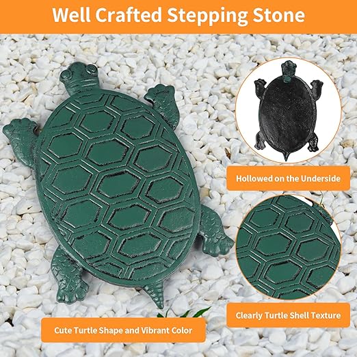 Tortoise Stepping Stone, Cast Iron Turtle Paver, Decorative Garden Flagstone for Lawn, Yard, Walkway, Flower Bed (Green)