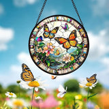 DASTOLL Stained Glass Window Hanging, Butterflies Flying in The Sky Suncatcher for Doors Home Sun Catchers Decoration and Christmas, Mother's Day Birthday Gifts for Women, Men, and Mom 6.3 in