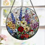 Stained Glass Window Hanging, 8 Inch Wildflower Suncatcher, Flower Sun Catchers Indoor Window, Floral Suncatchers for Windows Hanging, Spring Home Garden Decor Panel Plant Lovers Gifts for Mom Grandma