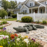 DiliComing Outdoor Alligator Statue Garden Decor - 28 Inch Realistic Resin Crocodile Garden Statues Mother & Baby Alligator Sculpture for Yard Lawn Beach Pool Decorations Gator Gifts