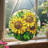Sunflower Stained Glass Suncatcher, 8 Inch Sun Catchers Indoor Window, Stained Glass Window Hanging, Windows Dedor and Christmas, Mother's Day, Birthday, Gifts for Women Mom, Idea Gift, Gift Exchange